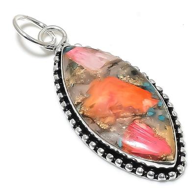 Natural Spiny Oyster Gemstone Handmade 925 Sterling Silver Pendant 2.64" o8V65