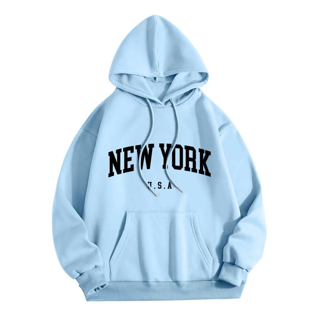 New York Letter Printrd Streetwear Sweatshirt For Men Fashion Oversized Clothing Personality Soft Letter Print Casual Hoodies