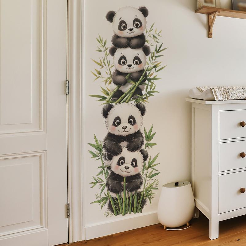 Cartoon Aquarell Bambus Panda Schlafzimmer Wohnzimmer Eingang Dekoration Selbstklebend Raumdekor