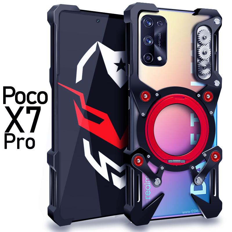 Aluminum Frameless Case For POCO X7 Pro POCO X6 X5 F6 F5 Pro M6 Pro 4G Rotating Bracket Shell Metal Rimless Shockproof Cover