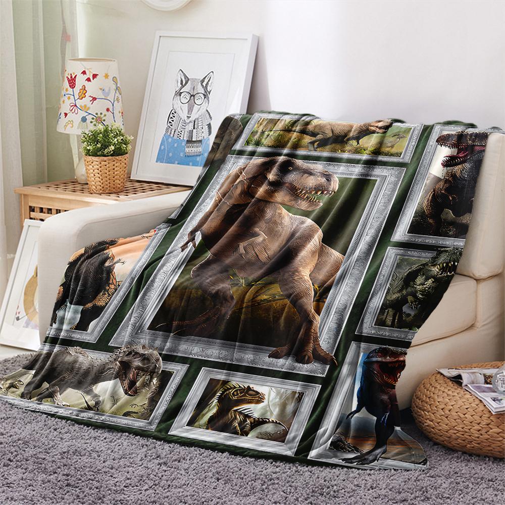 1Pc Dinosaur Print Flannel Blanket, High Quality Comfortable for All Seasons, Home Decor, Warmth and Comfort, Perfect for Christmas Gifts