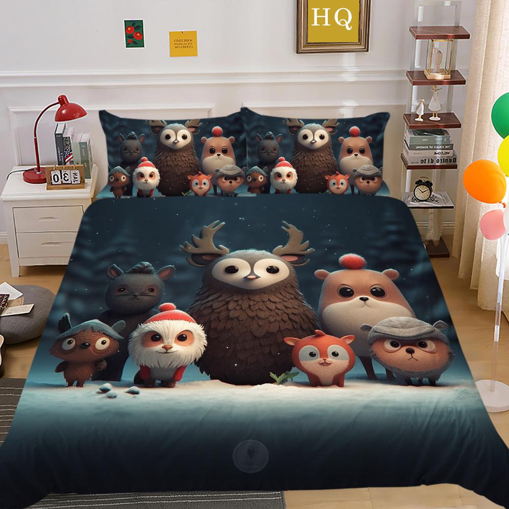 Christmas Printed Home Bedclothes Microfiber King Size Bedding Set Cover Children Superior Duvet Cover Set