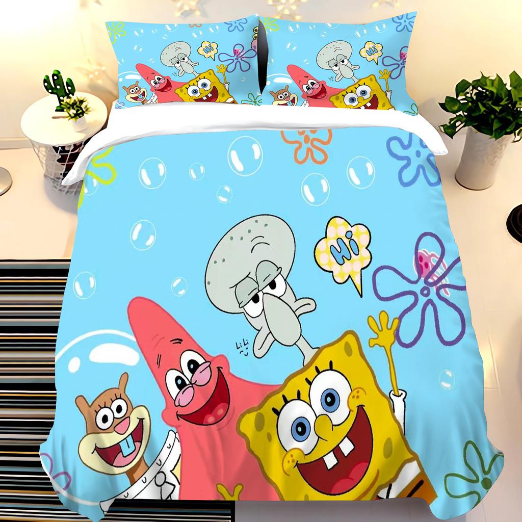 Yellow Square Sponge Anime Cartoon Duvet Cover Single/Double/Queen/King Pillowcase Set Adult Bedroom Children Comforter Bedding