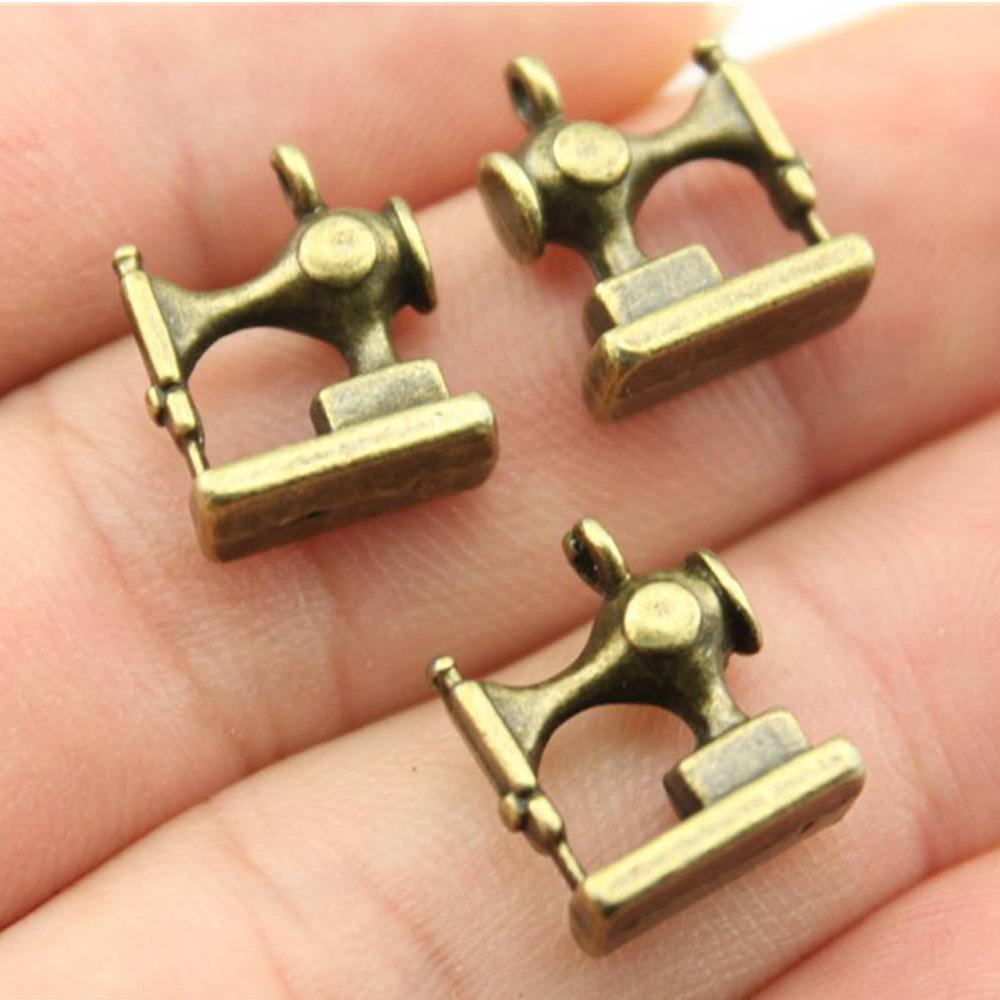 10pcs Antique Bronze Silver Color Sewing Machine Yarn Knitting Sewing Iron Button Charms For Jewelry Making