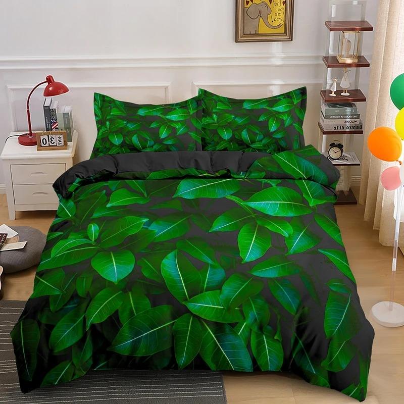 Nature Tropical Green Leaves King Queen Bedding Set Rainforest Jungle Plant Duvet Cover 3D Botanical Polyester Comforter Cover