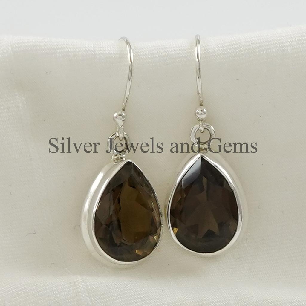 Natural Smoky Topaz Earrings, Handmade Earrings, 925 Sterling Silver Earring, Teardrop Smoky Earrings, Gift for her, Capricorn Birthstone