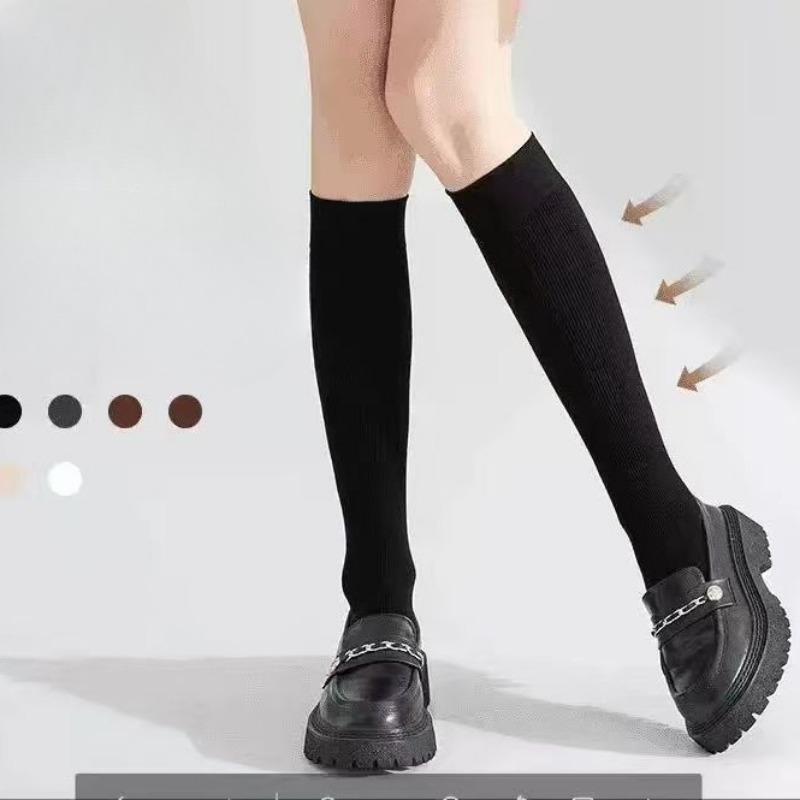 Ladies Spring and Autumn Assorted Vertical Stripe Solid Color Pressure Tube Calf Socks