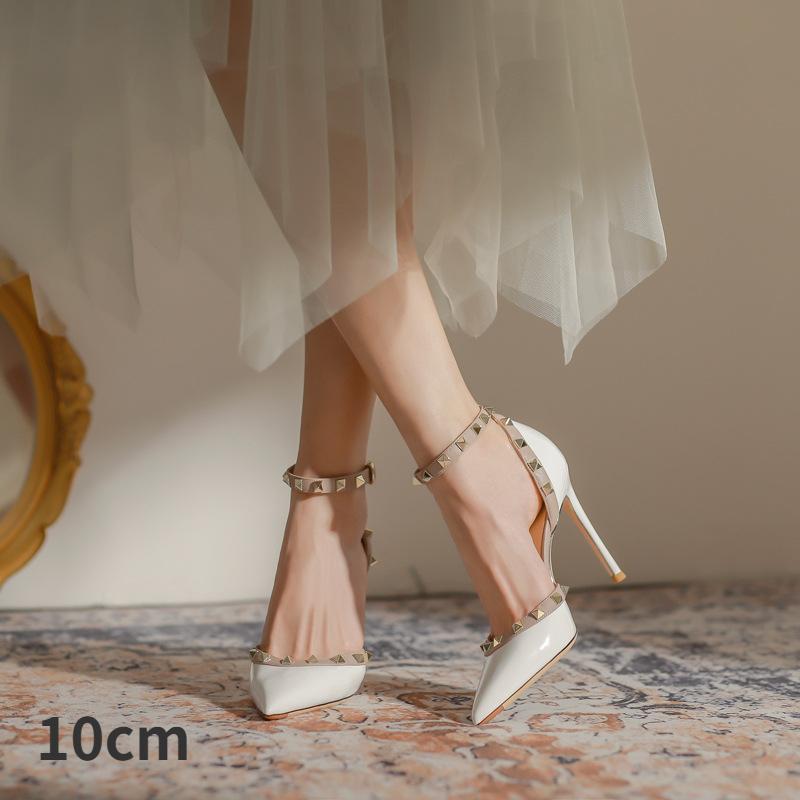 Letní nýtované vysoké podpatky dámské zabalené sandály na tenkém podpatku s jednořadou přezkou
