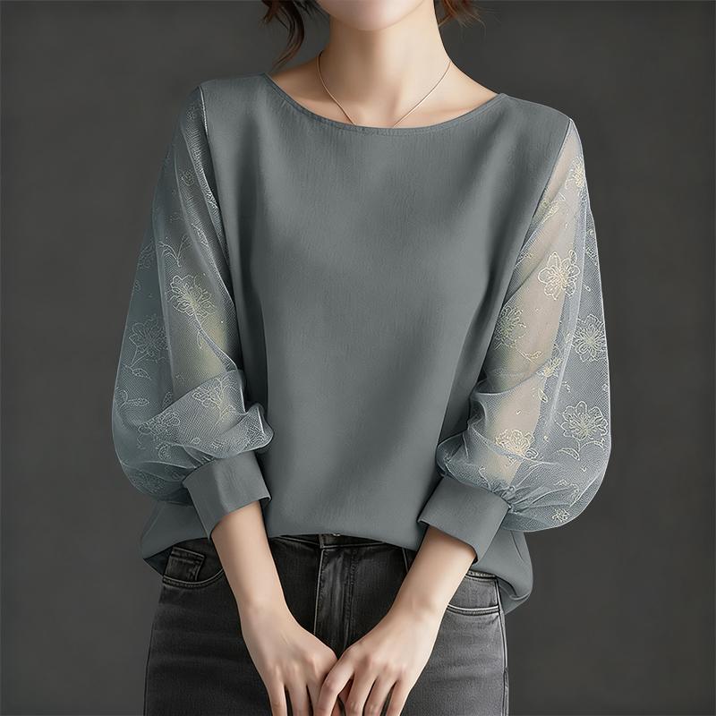 ZANZEA Dámská ležérní halenka s kulatým výstřihem, síťovanou vsadkou a 3/4 rukávy