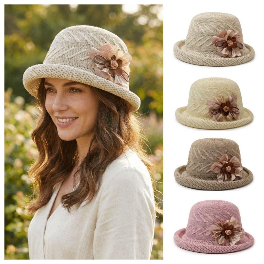 Korean Style Flower Fisherman Hat Rolled Brim Women Sun Cap Casual Sunscreen Bucket Cap  Fishing