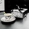 French Retro Black & White Coffee Cup Set - Summer Lily Luxury Gift Box, Premium Ceramic for Home, Cafe & Souvenir