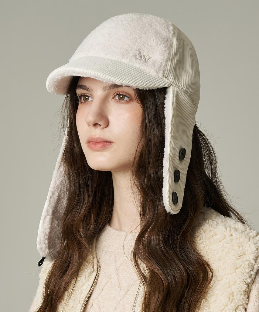 Hwaiteusaenjeu Corduroy Fleece Contrast Earmuff Caps New Hallen (6 Colors)