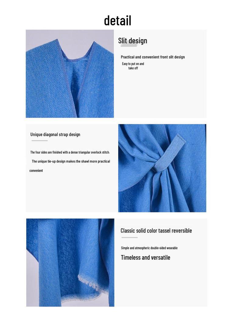 Damen Herbst & Winter Doppelseitiger Faux-Kaschmir Umhang Schal - Einfarbig mit Schlitz