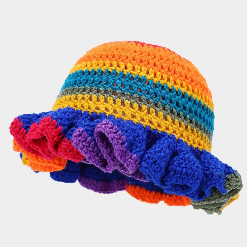 Handmade crochet ruffled wool hat fashion colorful hat men's and women's ruffle edge hat