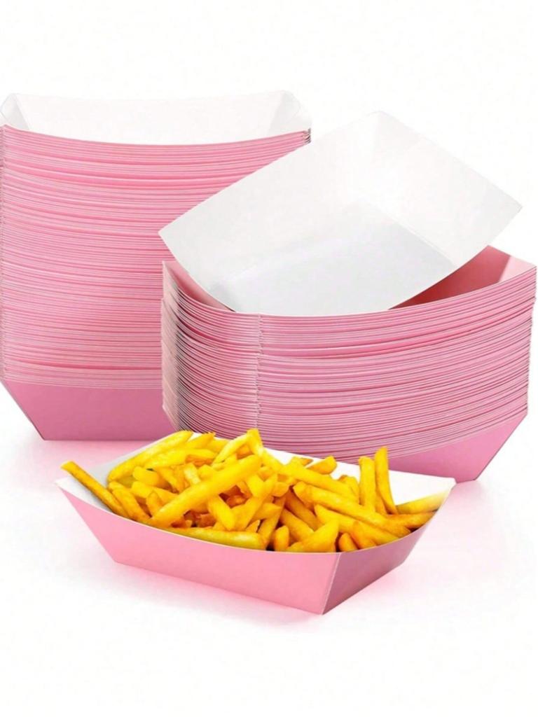 50 Stück rosa bootförmige Schachtel Verpackungsschachtel Obstschachtel Tablett Einweg-Verpackungsschachtel Großhandel Obst-Snack-Schachtel tragbar täglicher Gebrauch