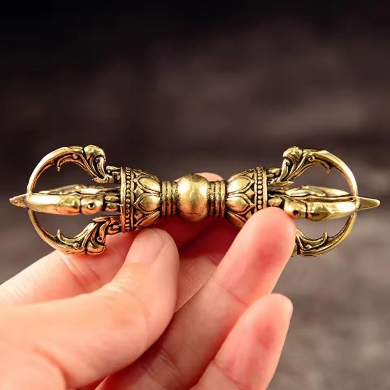 Ottone Antico Lama Dorge Vajra Buddista Tibetano Intaglio a Mano Decorativo Fengshui Ornamento Religioso da Collezione