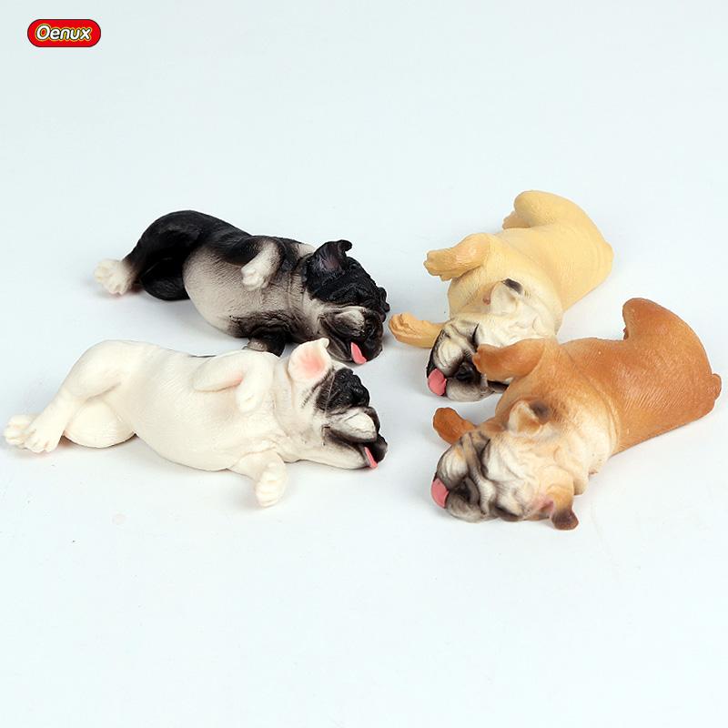 Oenux Lovely French Bulldog Animals Cute Puppy Sleep Lazy Dog Action Figures Model Figurine PVC Home Decoration Education Toy