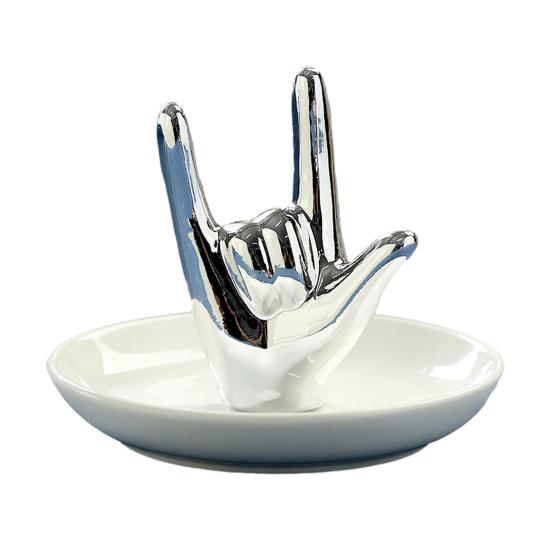 

Керамічний піднос для прикрас Я ЛЮБЛЮ ТЕБЕ Тримач для каблучок, сережок, намист, браслетів Декоративний органайзер для прикрас Домашній декор срібний