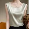 Summer Silk Camis Women's T Shirts Sleeveless Vest Satin Tank Tops Office Elegant Fashion O Neck Champagne BlouseTop Women