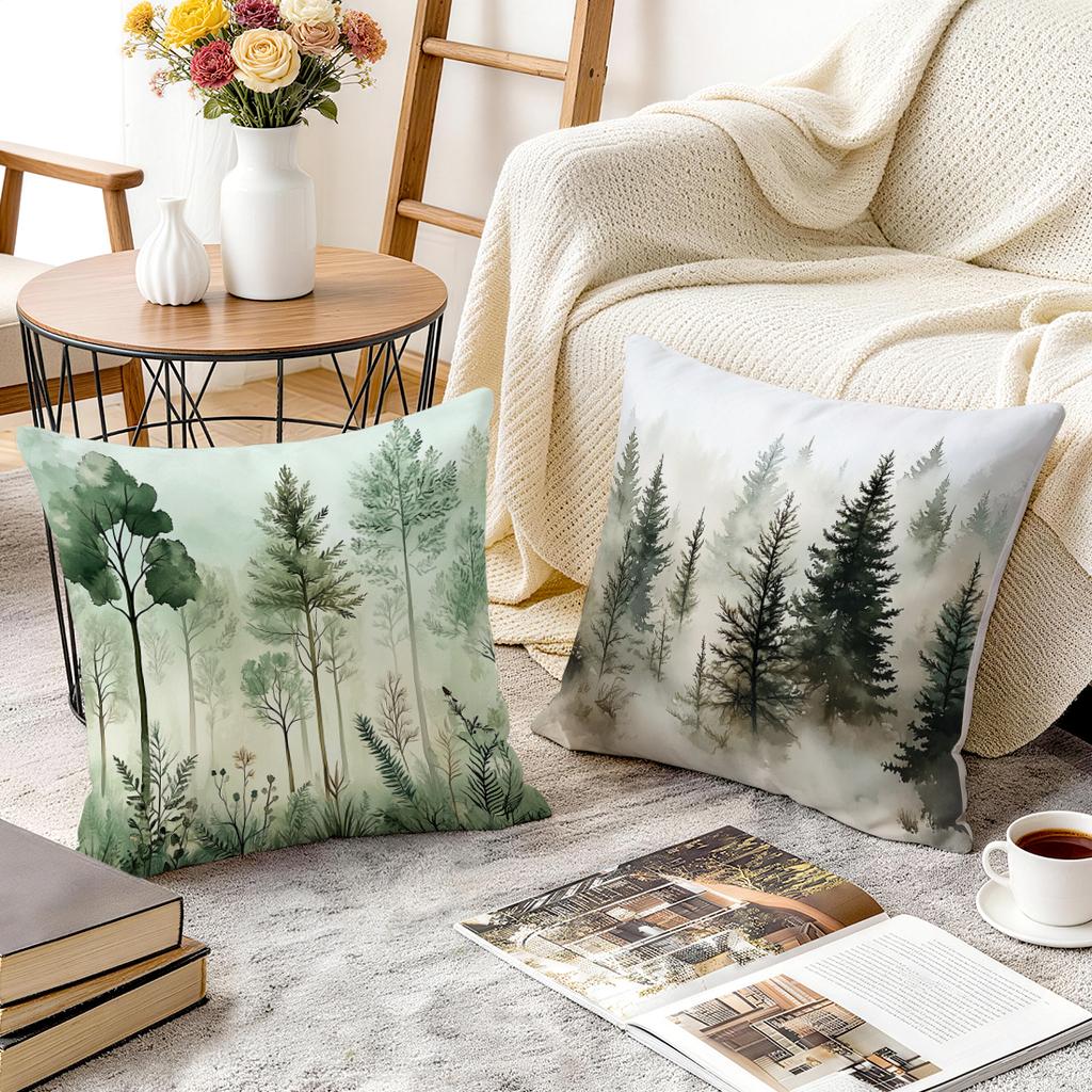 1/4pcs Forest Watercolor Painting Cushions Pillowcase Polyester Cushion Cover Throw Pillow Pillowcover Home Car Sofa Decor