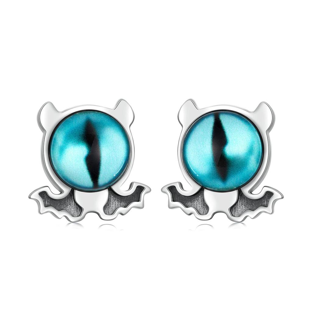 Vintage Sex Demon Eyes Stud Earring S925 Sterling Silver Oxidized Halloween Earrings