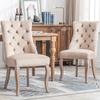 4-Leg Chair, Beige Velvet Dining Chair, High Backrest, with Button Tufting, Solid Wood Frame, Beige (Set of 2)