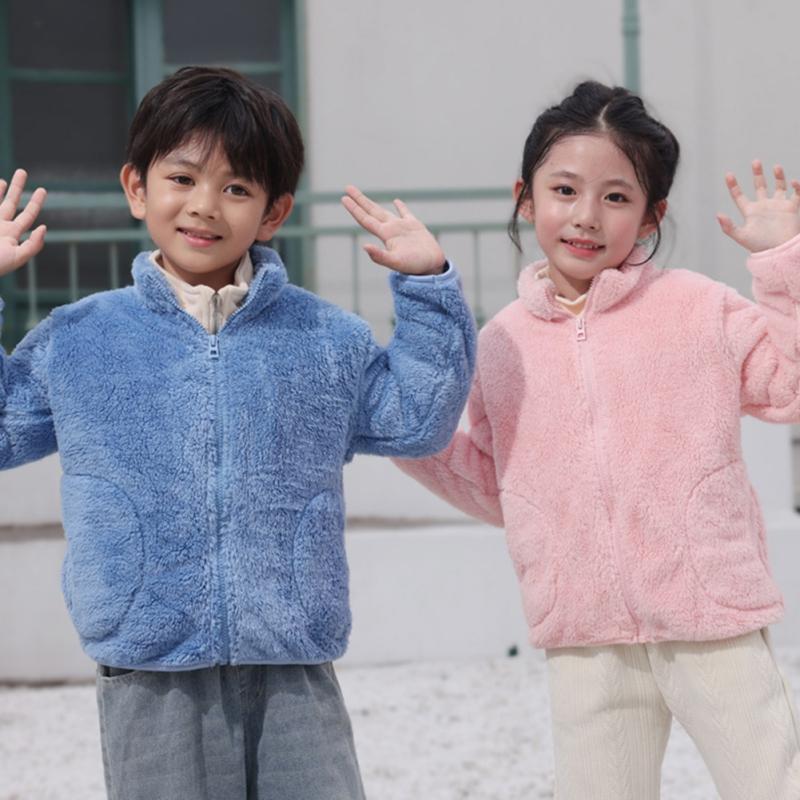 Velvet Children's Jacket Warm Coral Fleece Coat Zipper Kids Jacket For Boys And Girls