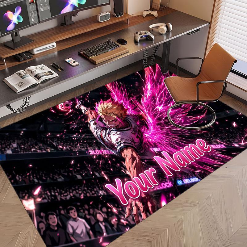 Custom Name Crystal Velvet Rug,Blue Lock Comfortable Anti Slip Floor Mat For Room Decoration
