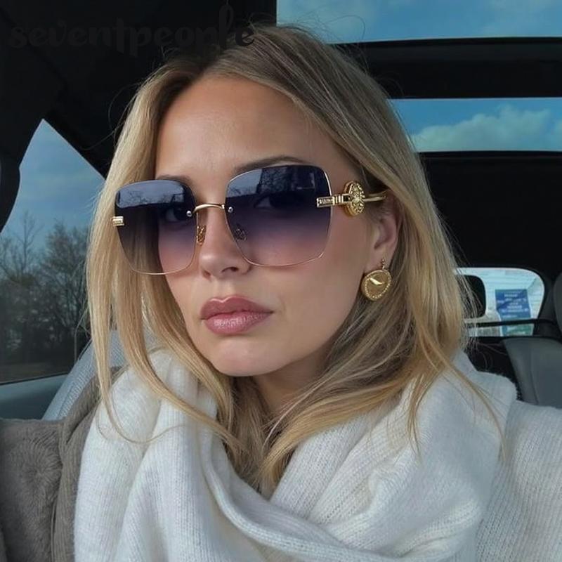 Oversized Square Rimless Punk Sunglasses Women Big Frame  Luxury Brand Metal Frameless Sunglass For Ladies Vintage Shades