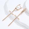 Roségold Farbe Glänzend Kreuz Lange Hängende Ohrringe Für Damen Mode Natürlicher Zirkon Accessoires Religion Schmuck