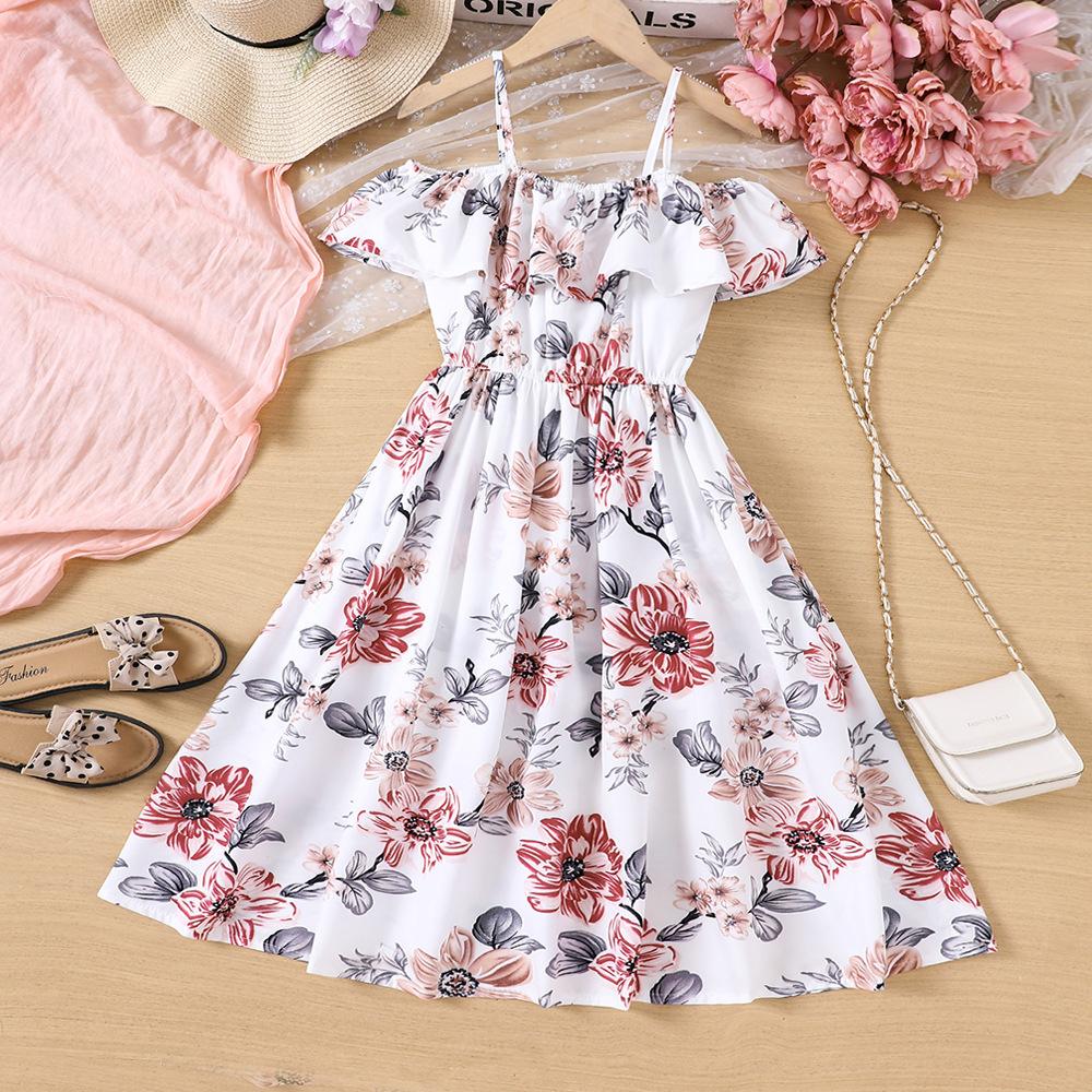 Kinderkleidung Neues Produkt für Mädchen Sommerurlaub Geblümt Rüschen Träger Latzhose DK314-C