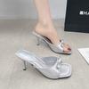 Temperament black bow high heels women's 2025 summer new versatile thin heel women's cool slippers