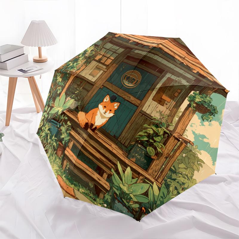 

Frog, Fox and Ox pattern, automatic folding umbrella, portable and foldable design, 8 ribs, a Christmas or birthday gift.