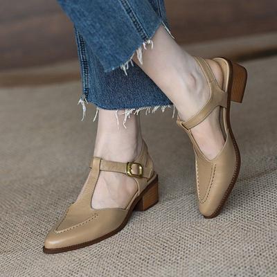 Coarse Heel Sandals Women'S Summer Soft French Medium Heel Rear Empty Bag Head T-Belt Casual Women'S Shoes Waterproof Table