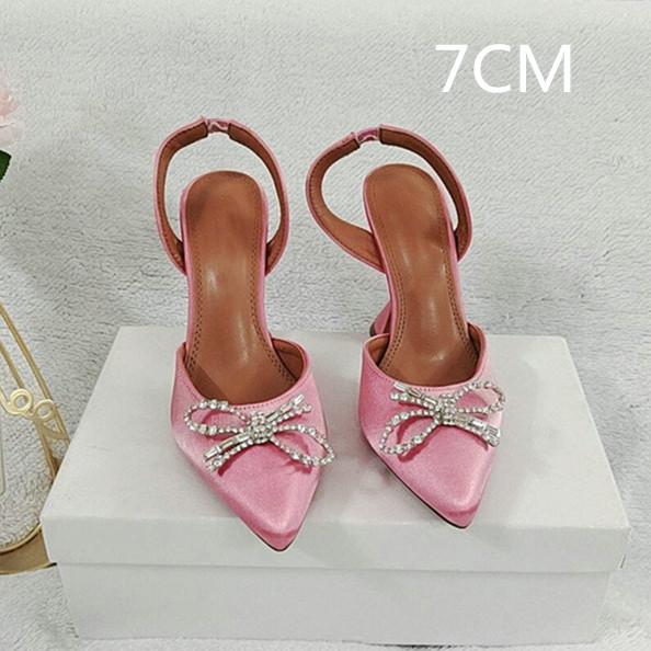 2025 Satin High Heels Women'S Bow Sexy Rhinestone Pointe Women'S Shoe Wine Glass Everything Stylish