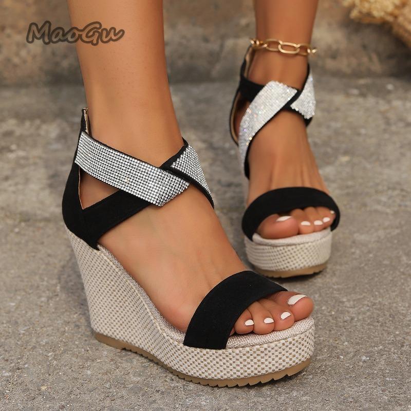 Fashion Women's High Heels Sandals Summer Wedges Platform Fashion Shoes Walking Sandals Outdoor Heeled Pumps Back Zip Chaussures Femme