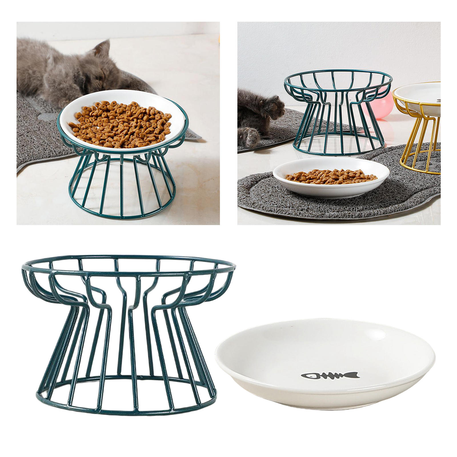 

Керамическая приподнятая миска для домашних животных, еда, вода и лакомства для кошек и собак зелёный