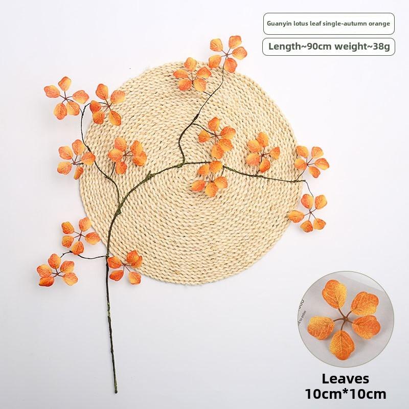 

New 90cm Artificial Plants Guanyin Lotus Leaf Fresh Pastoral Style Bendable Living Room Table Decoration Fake Plants Vase Filler помаранчевий