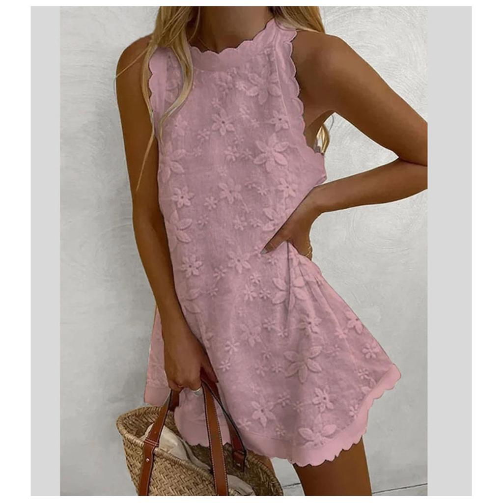 Casual Summer Women Dress Lace Elegant V Neck Sleeveless 3d Floral Embellishment Loose Mini Dresses For Women Clothing