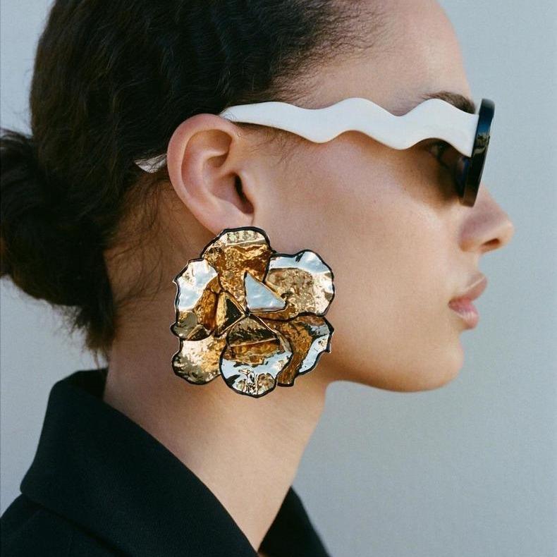 

Металлические морщинистые трехмерные серьги-цветы с каплями масла, модные легкие роскошные большие серьги