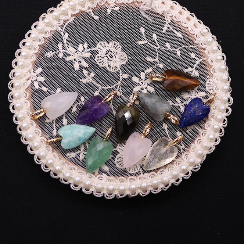 Hot-selling natural stone cut face heart-shaped picture stone pendant tiger's eye stone large ring pendant DIY jewelry accessories