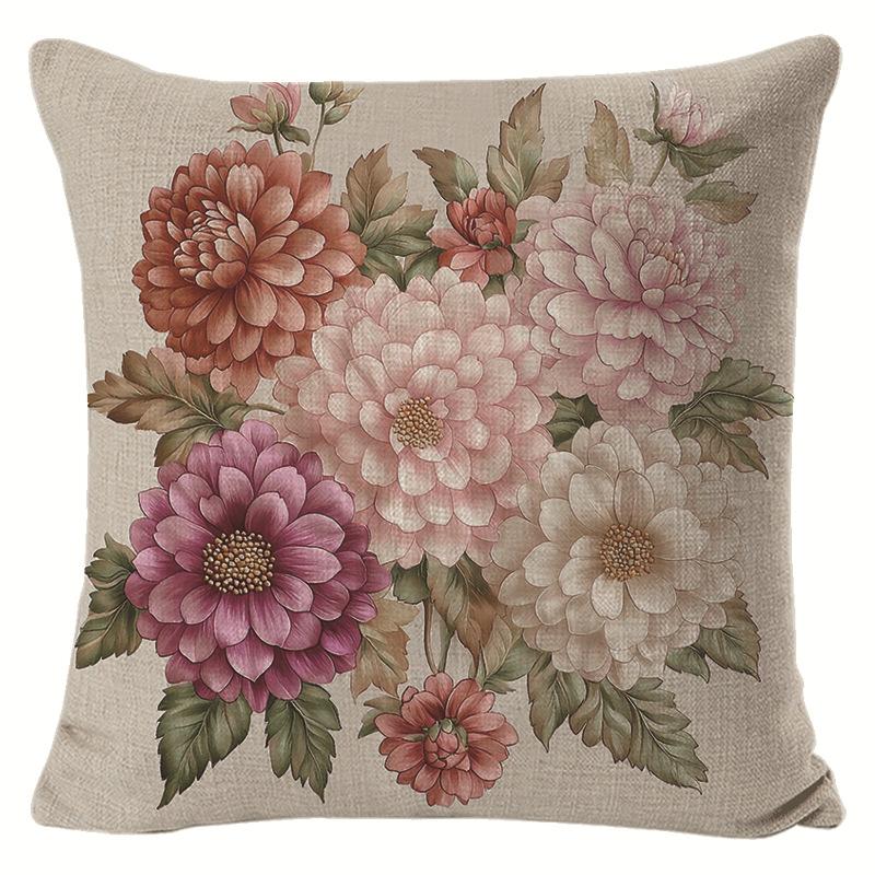 

Spring Linen Printed Cushion Cover Nordic Living Room Home Sofa Plant Flower Cushion Pillow 45 * 45 separate pillow cover
