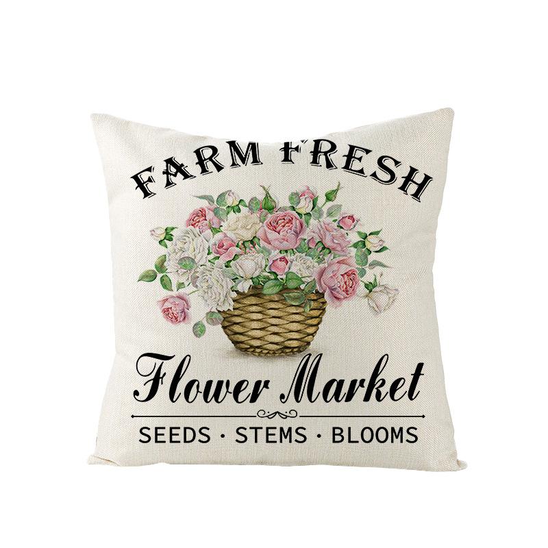 Spring Floral Pillowcase Linen Printed Sofa Pillowcase Pink Truck Bedroom Cushion Cover