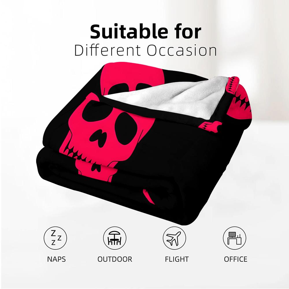 Pink Skull Black Cartoon Anime Print Flannel Blanket Soft Warm Throw for Kids Bedroom Sofa Christmas Office Car