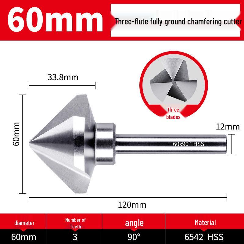 Straight Shank Single-Edge 3-Flute 45° Chamfering & Deburring Countersink Drill Bit, 90° Inner Hole Trimmer
