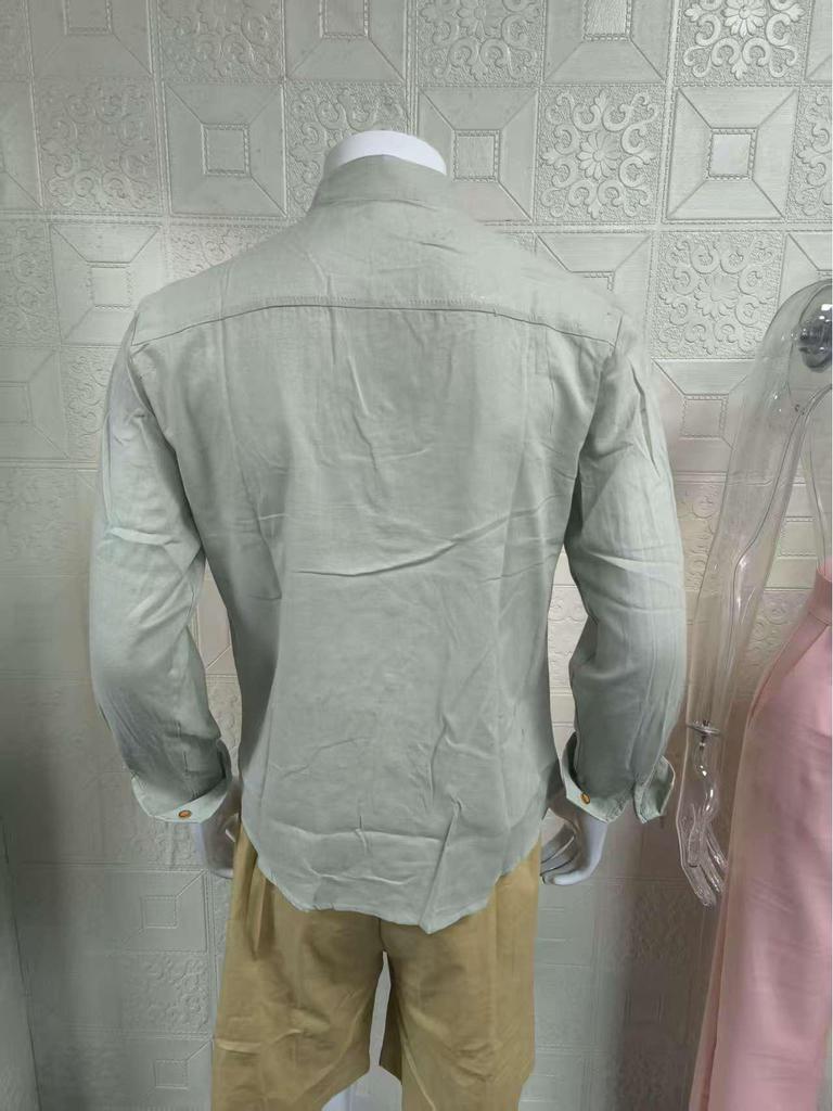 Chemise à col montant à manches longues boutonnée pour homme, style chinois, pour le printemps et l'automne