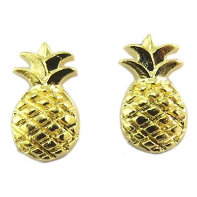[P8215] - Gold 'Pineapple' Handmade Earrings - 12x7 Mm