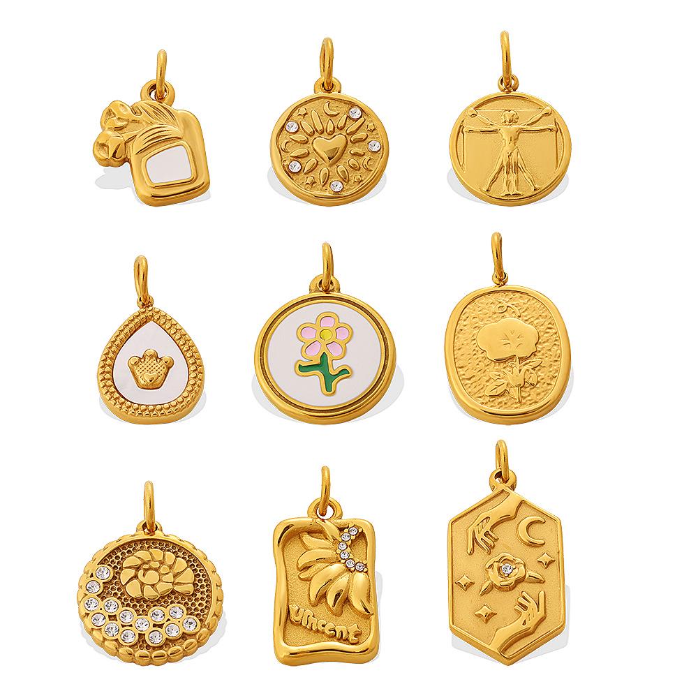Stylish Gold Embossed Stainless Steel Pendant – Trendy European & American Jewelry Accessory