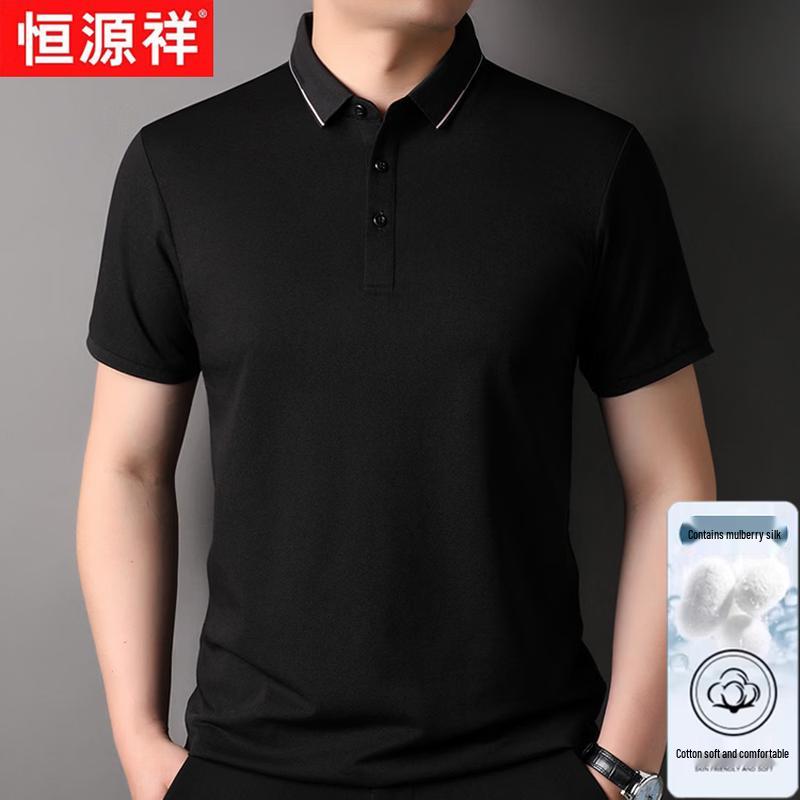 Hengyuanxiang Men s Silk Cotton Blend Pique Polo Shirt L