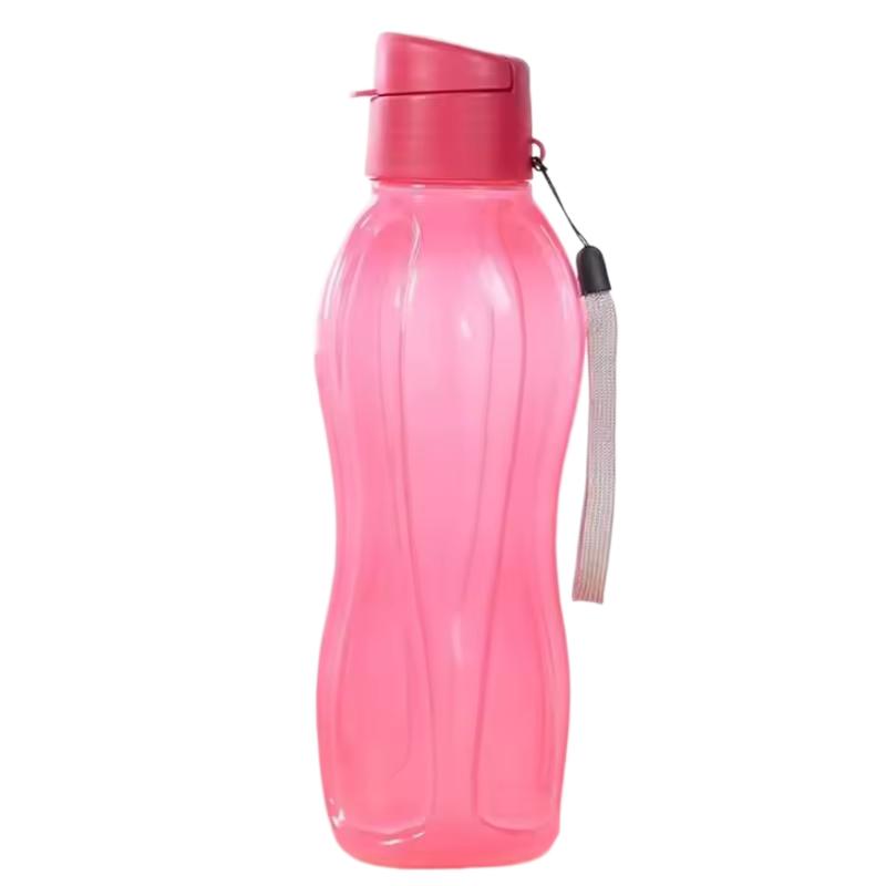 Plastic Water Bottle Large Capacity Leak Proof Outdoor Sports Water Cup Clear with Handle Strap Flip Top Drink Bottle 400ML розовый